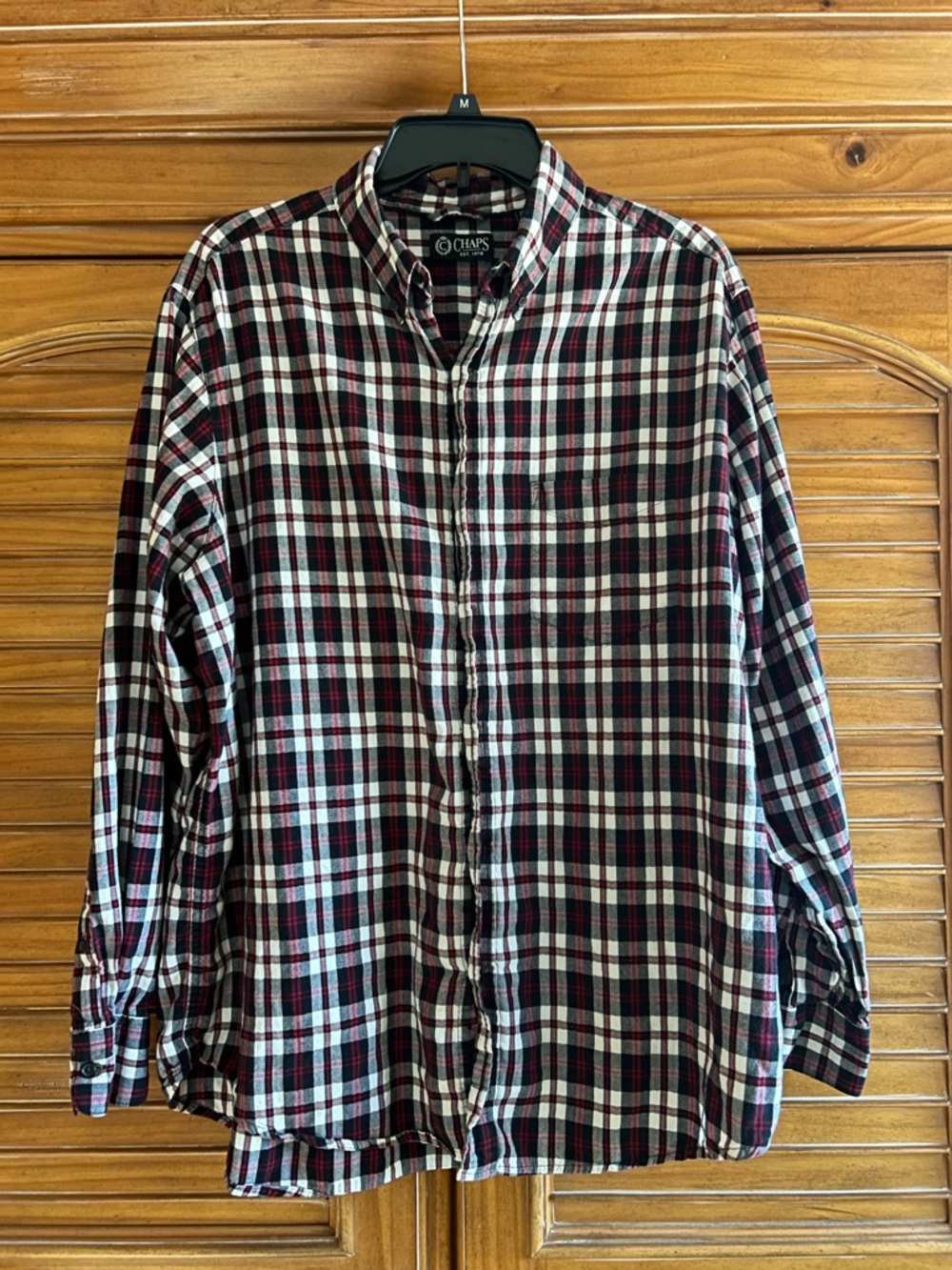 Chaps Men's Burgundy, Black & White Plaid Button-Down Shirt